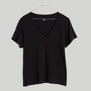 Madewell Whisper Cotton V Neck Tee True Black Top Size M EUC